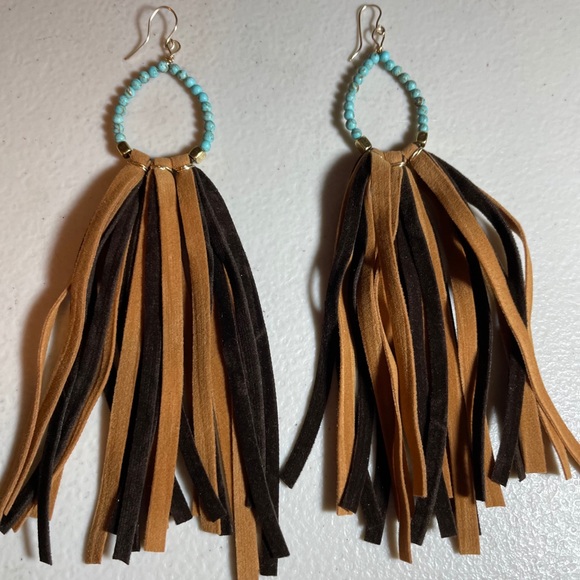 Killamerch Handmade Stone Drop Leather Earring - Picture 1 of 6